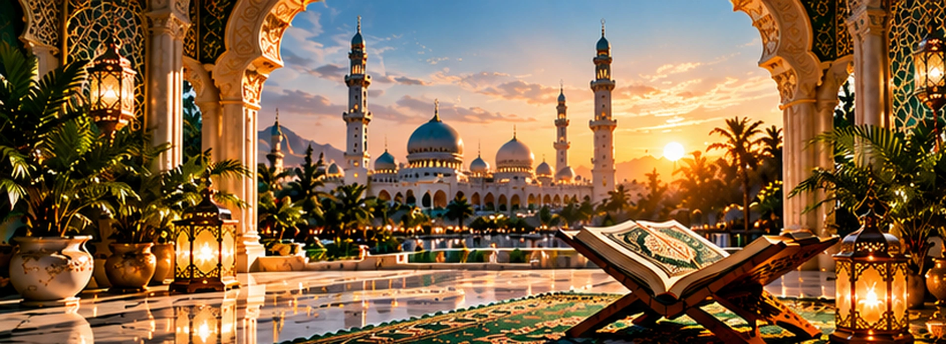 Mosque courtyard at sunset